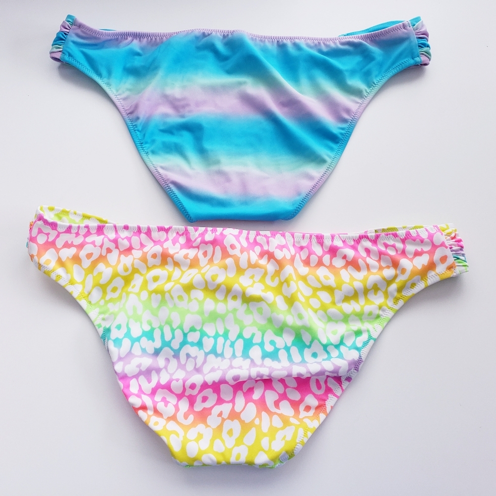 2 EUC Victoria's Secret Ruched Bikini Bottoms Womens Large Tie Dye Neon Cheetah - Picture 5 of 11